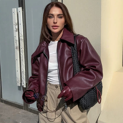 Women's Motorcycle Style PU Leather Jacket