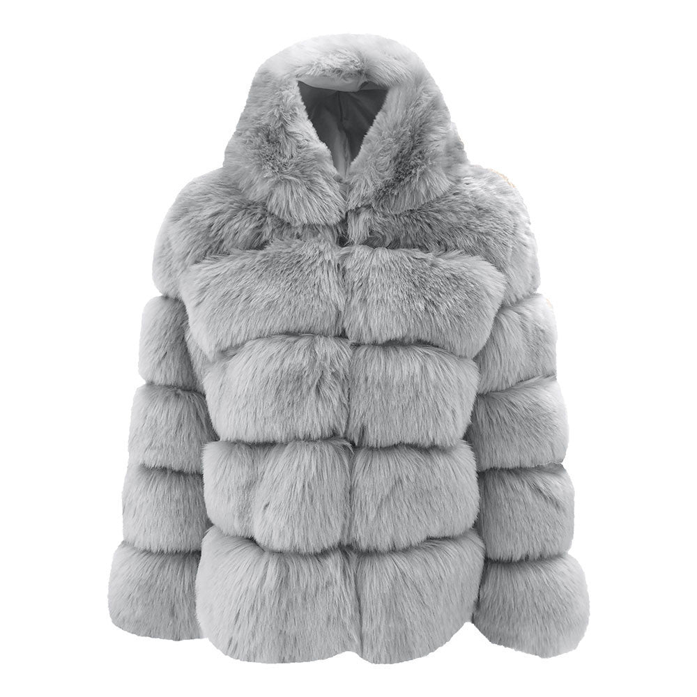 Fox fur-trimmed coat
