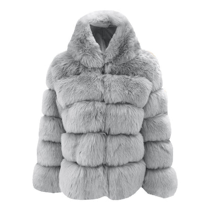 Fox fur-trimmed coat