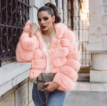 Fox fur-trimmed coat