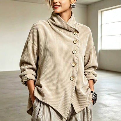 Women's Asymmetrical Off-Shoulder Fleece Lined Woven Jacket