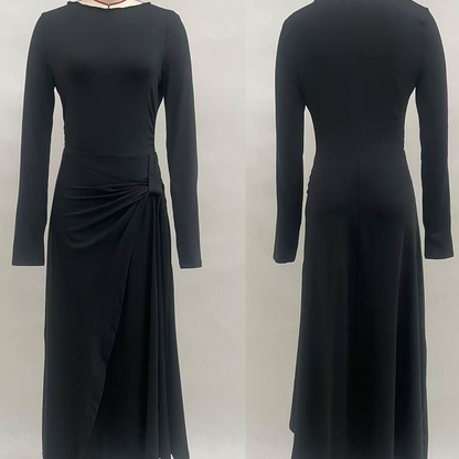 Women's Pure Color Knotted A-Line Long Sleeve Dress