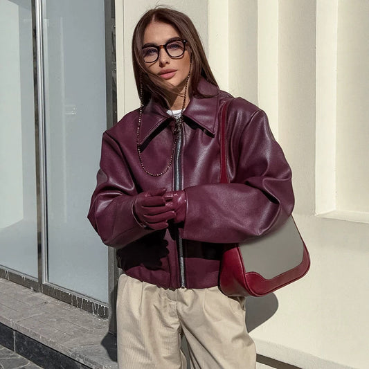 Women's Motorcycle Style PU Leather Jacket