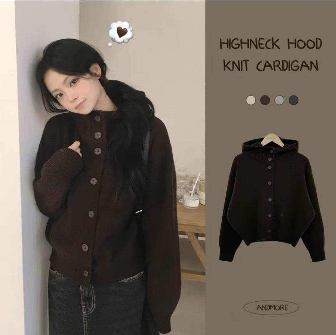 Hooded knit cardigan