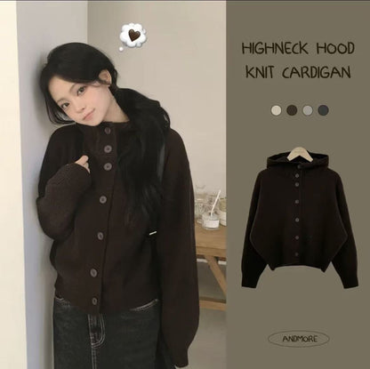 Hooded knit cardigan
