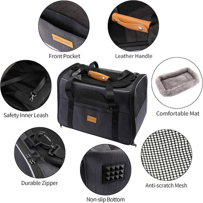 Cozy Pet Travel Tote for Cats & Small Dogs – Lightweight Foldable Pet Travel Crate with Comfortable Cushion, Carry Handle, Travel Dish & Flight-Ready Design