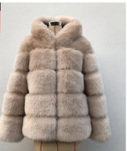 Fox fur-trimmed coat