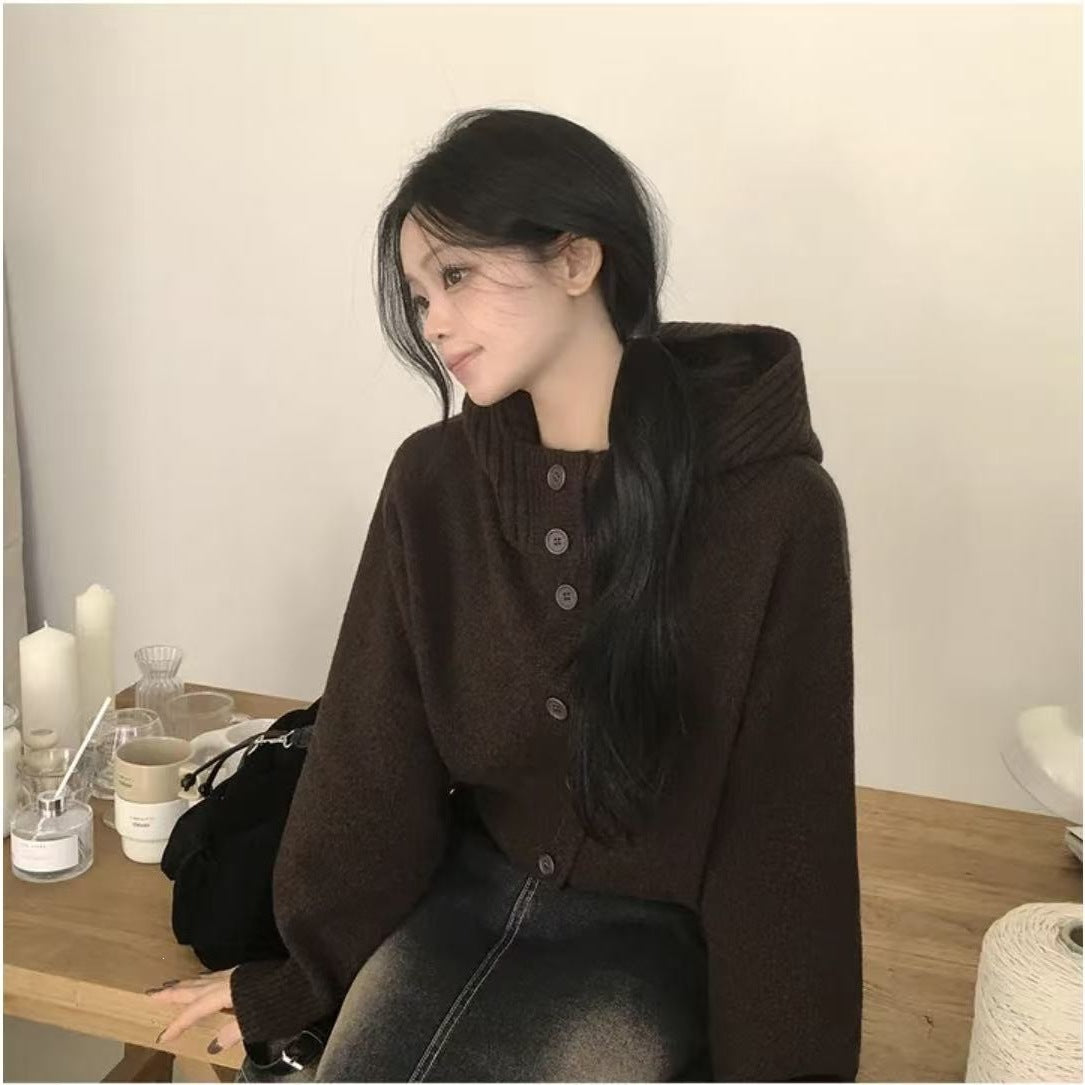Hooded knit cardigan